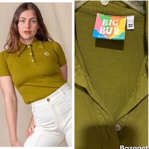 Big Bud Press Shortsleeve 3 button Polo Shirt in Olive Green XS